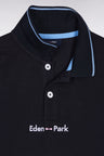 Long-sleeved polo shirt in two-tone cotton piqué, sky blue