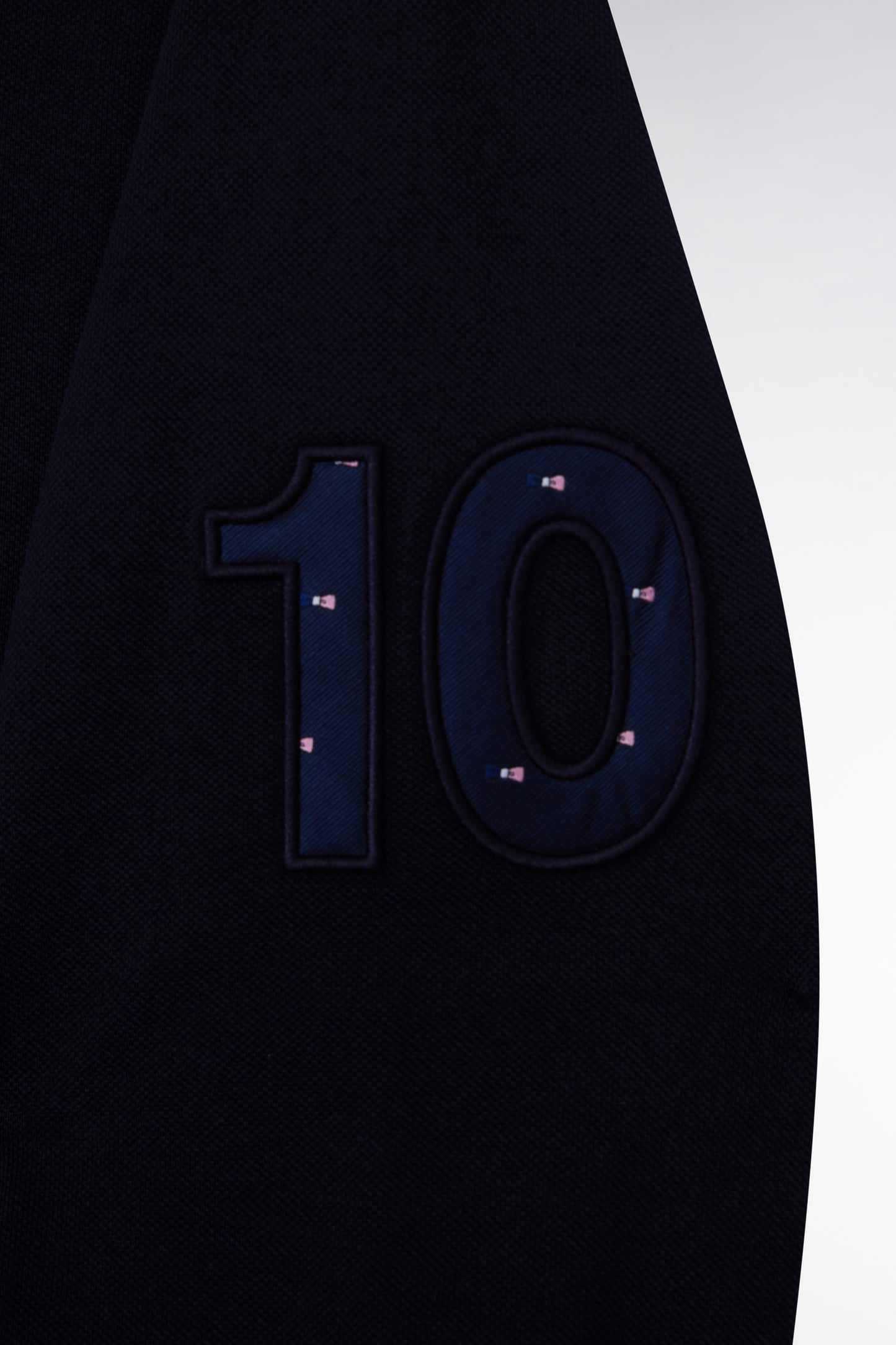 Long-sleeved polo shirt in navy cotton, embroidered, straight cut