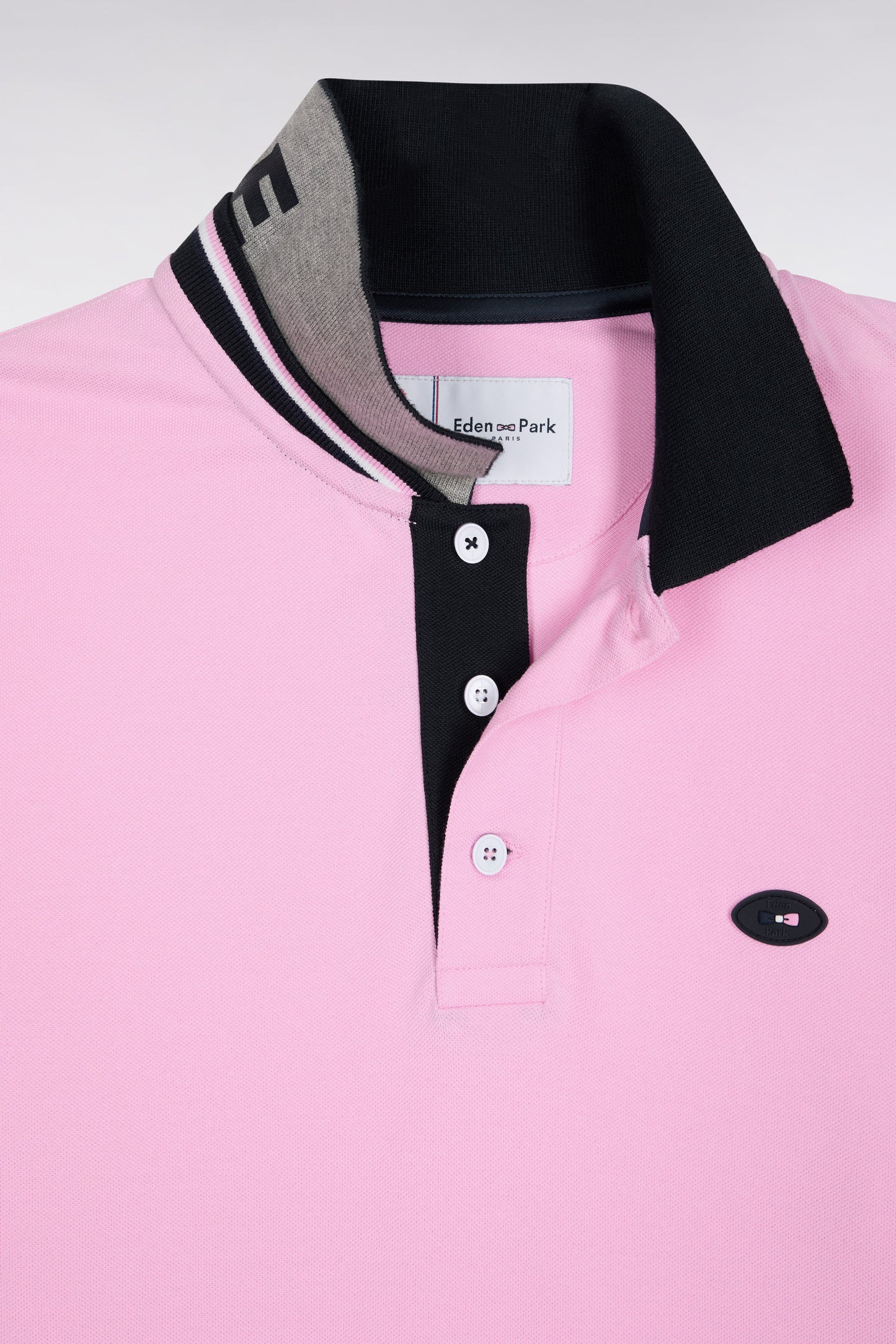 Long-sleeved polo shirt in pink cotton with embroidery, straight cut