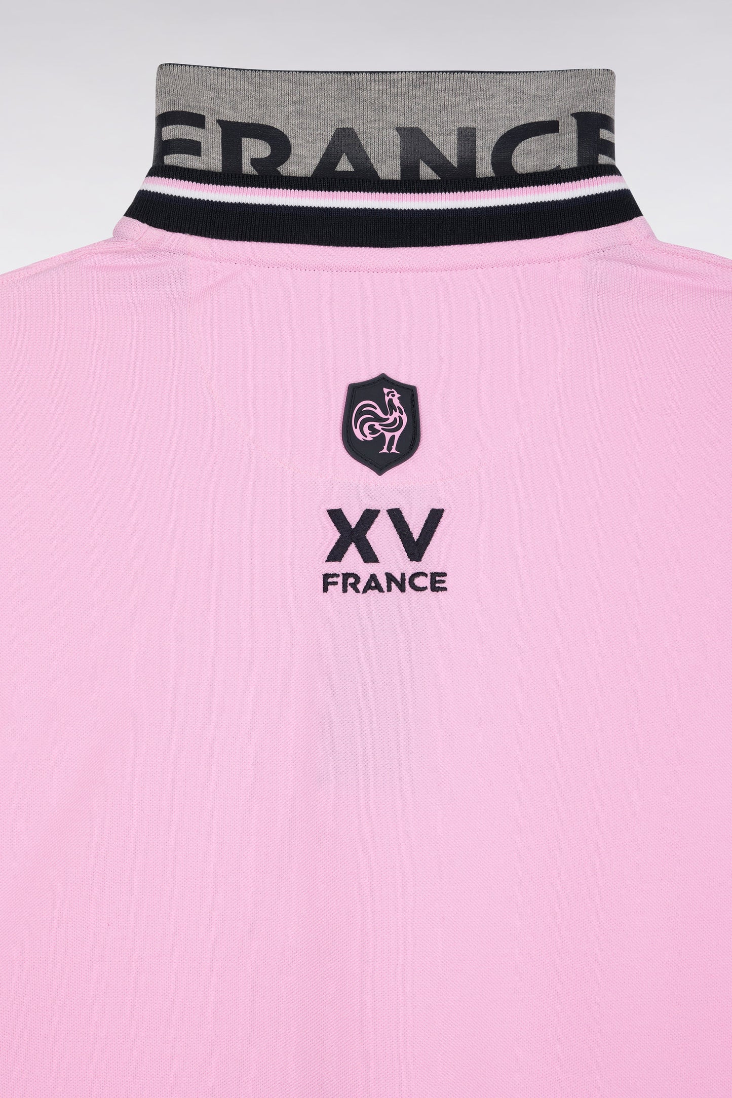 Long-sleeved polo shirt in pink cotton with embroidery, straight cut