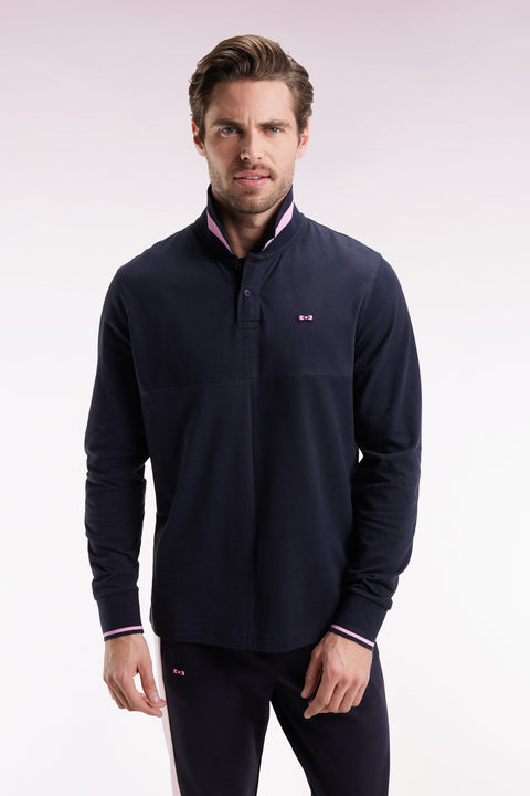 Long-sleeved polo shirt in navy cut and sewn Relaxed cut - Image 3