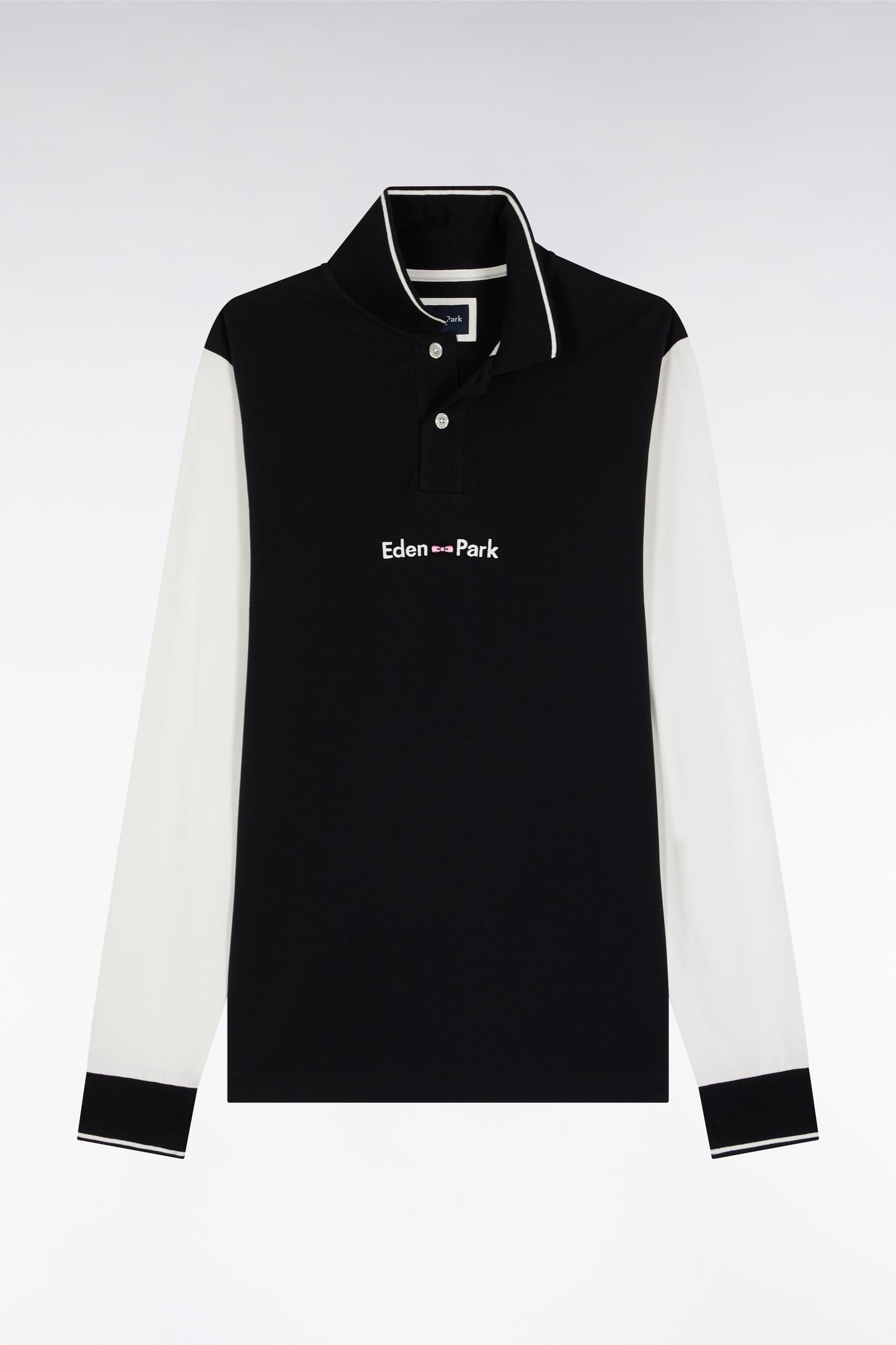Polo à manches longues en piqué coton bicolore blanc logo Eden Park