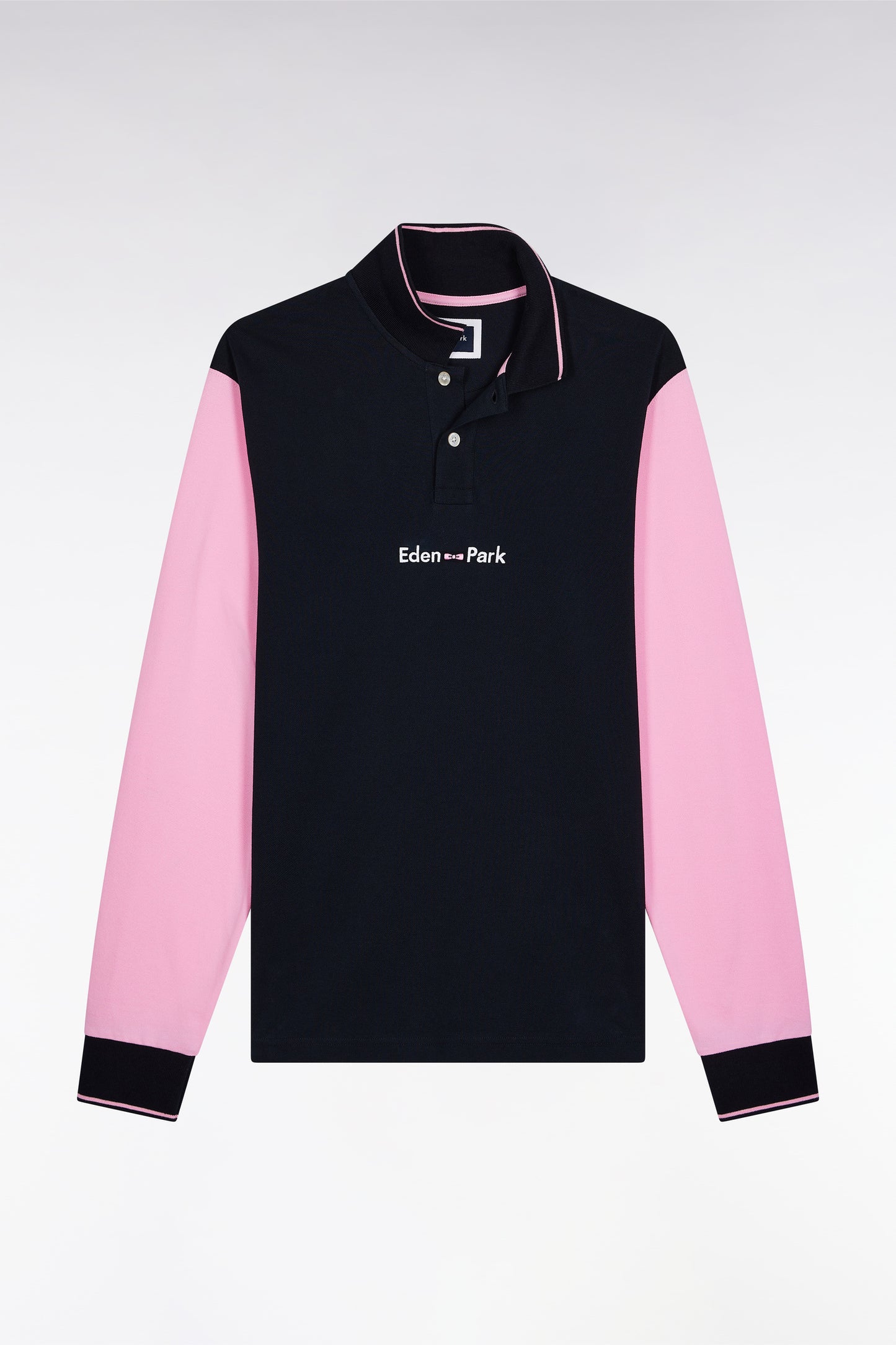 Polo à manches longues en piqué coton bicolore rose logo Eden Park