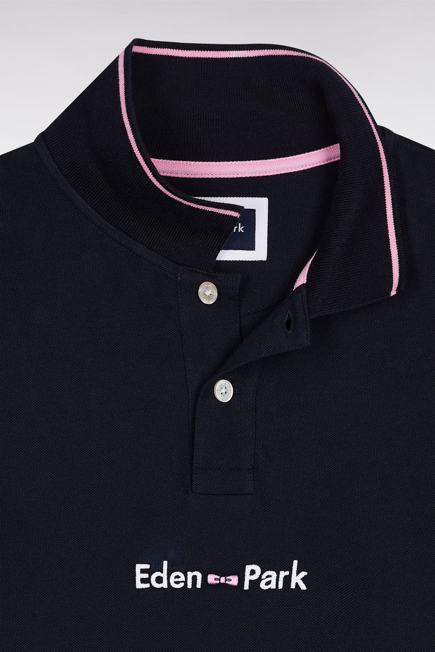 Polo à manches longues en piqué coton bicolore rose logo Eden Park
