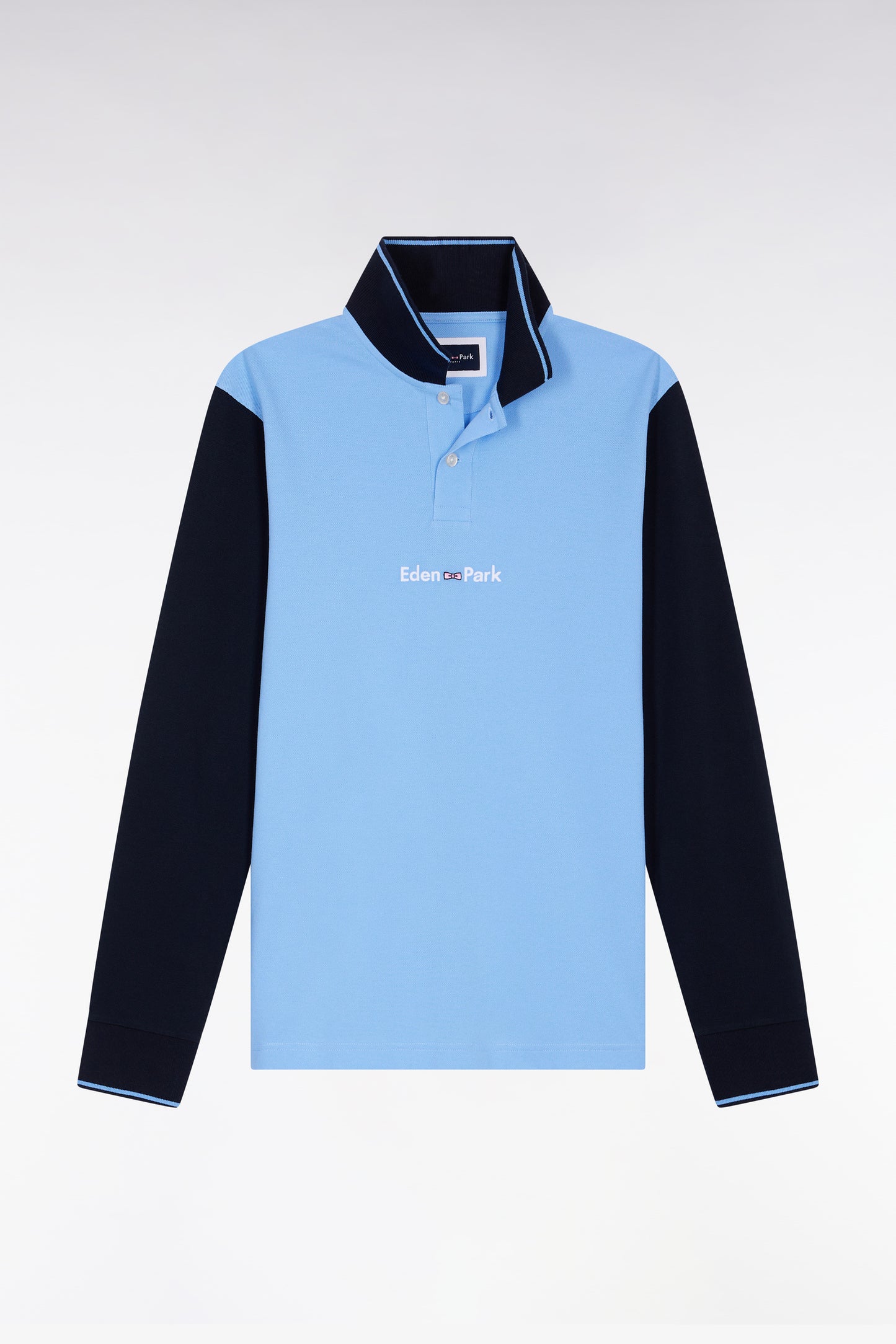 Polo à manches longues en piqué coton bicolore ciel logo Eden Park
