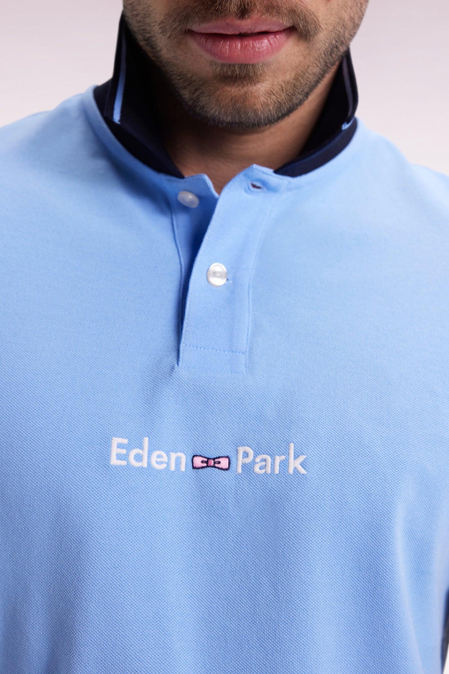 Polo à manches longues en piqué coton bicolore ciel logo Eden Park