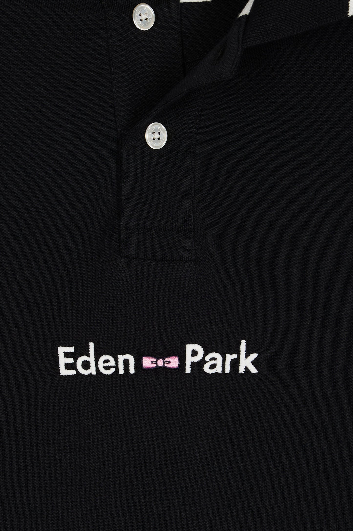Polo à manches longues en piqué coton bicolore blanc logo Eden Park