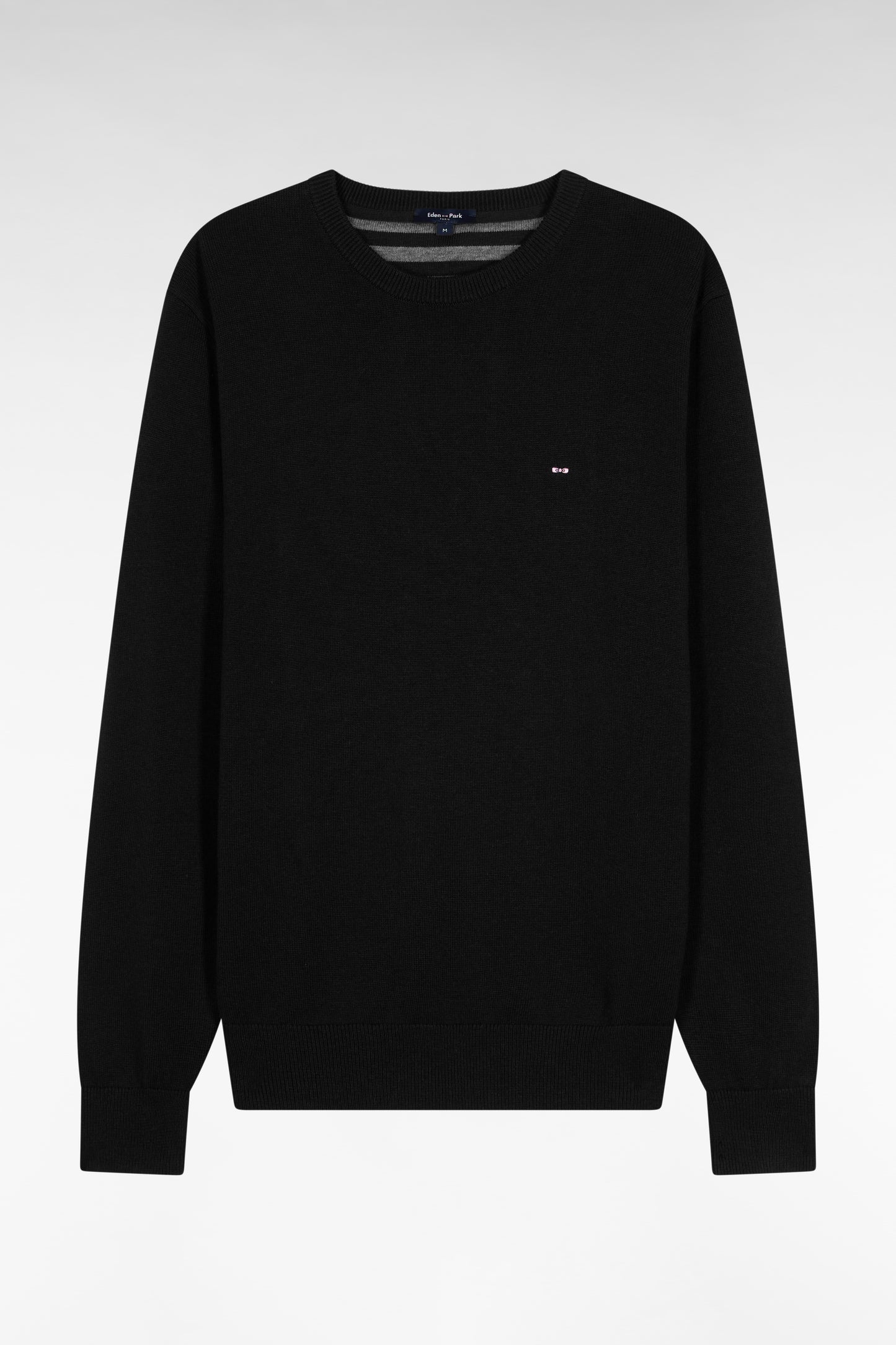 Black wool and cotton round-neck sweater