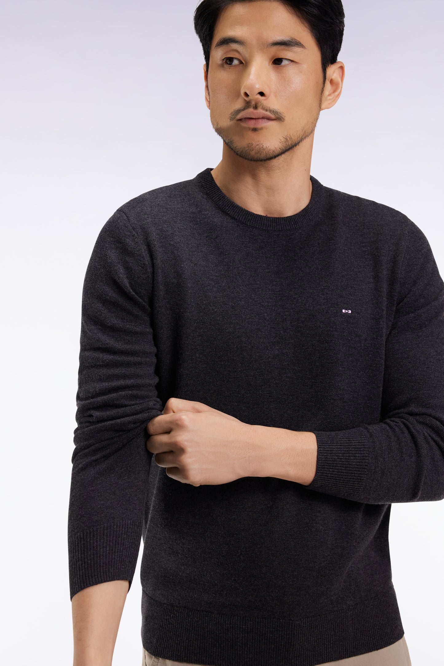 Dark grey wool and cotton round-neck sweater