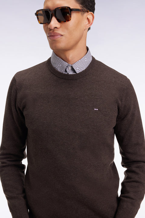 Dark brown wool and cotton round-neck sweater - Image 1