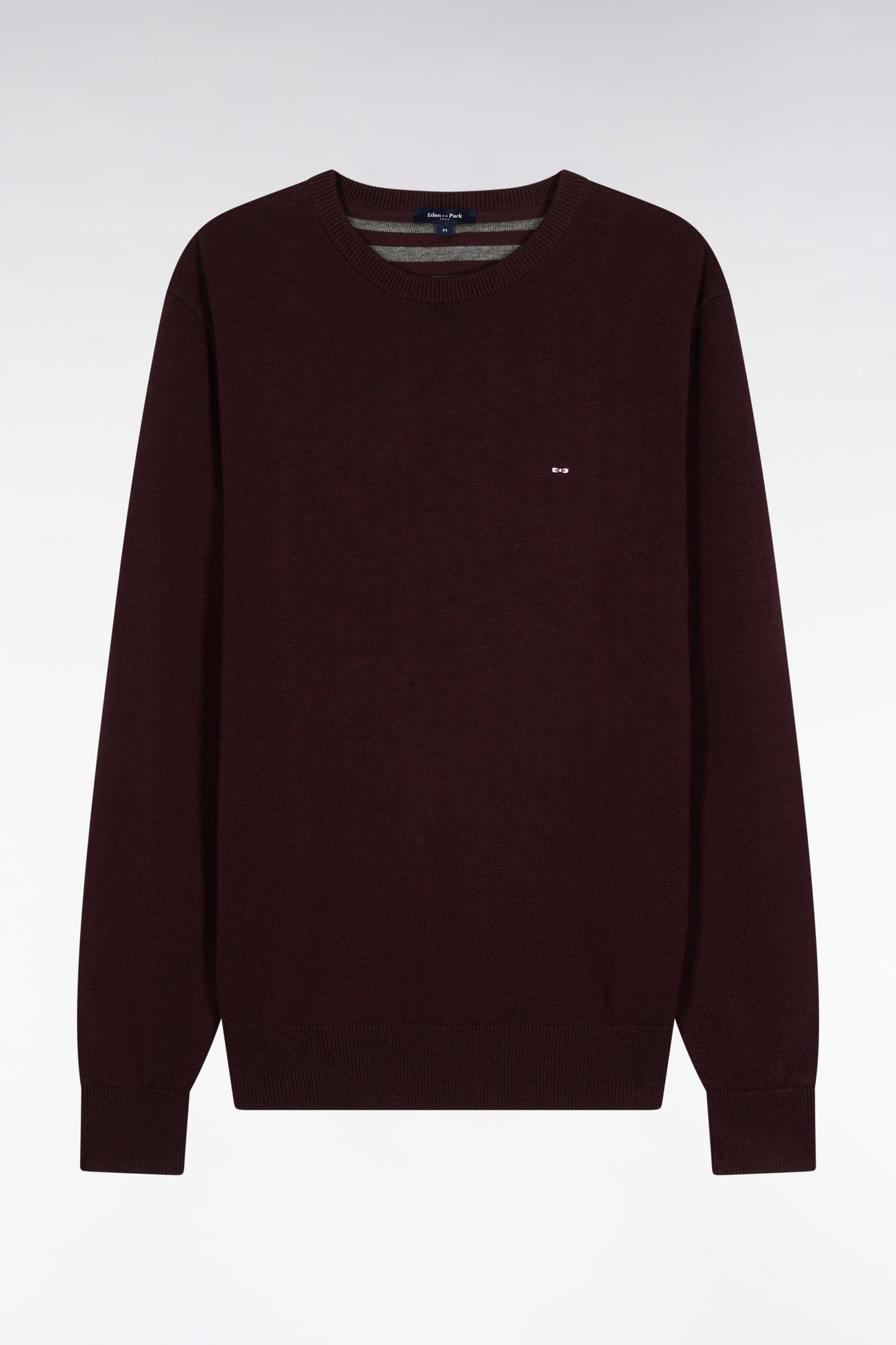 Round-neck sweater in burgundy wool and cotton