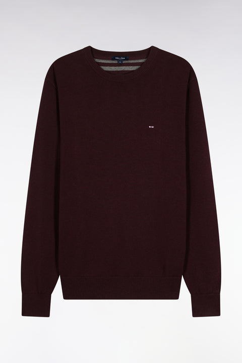 Round-neck sweater in burgundy wool and cotton - Image 2