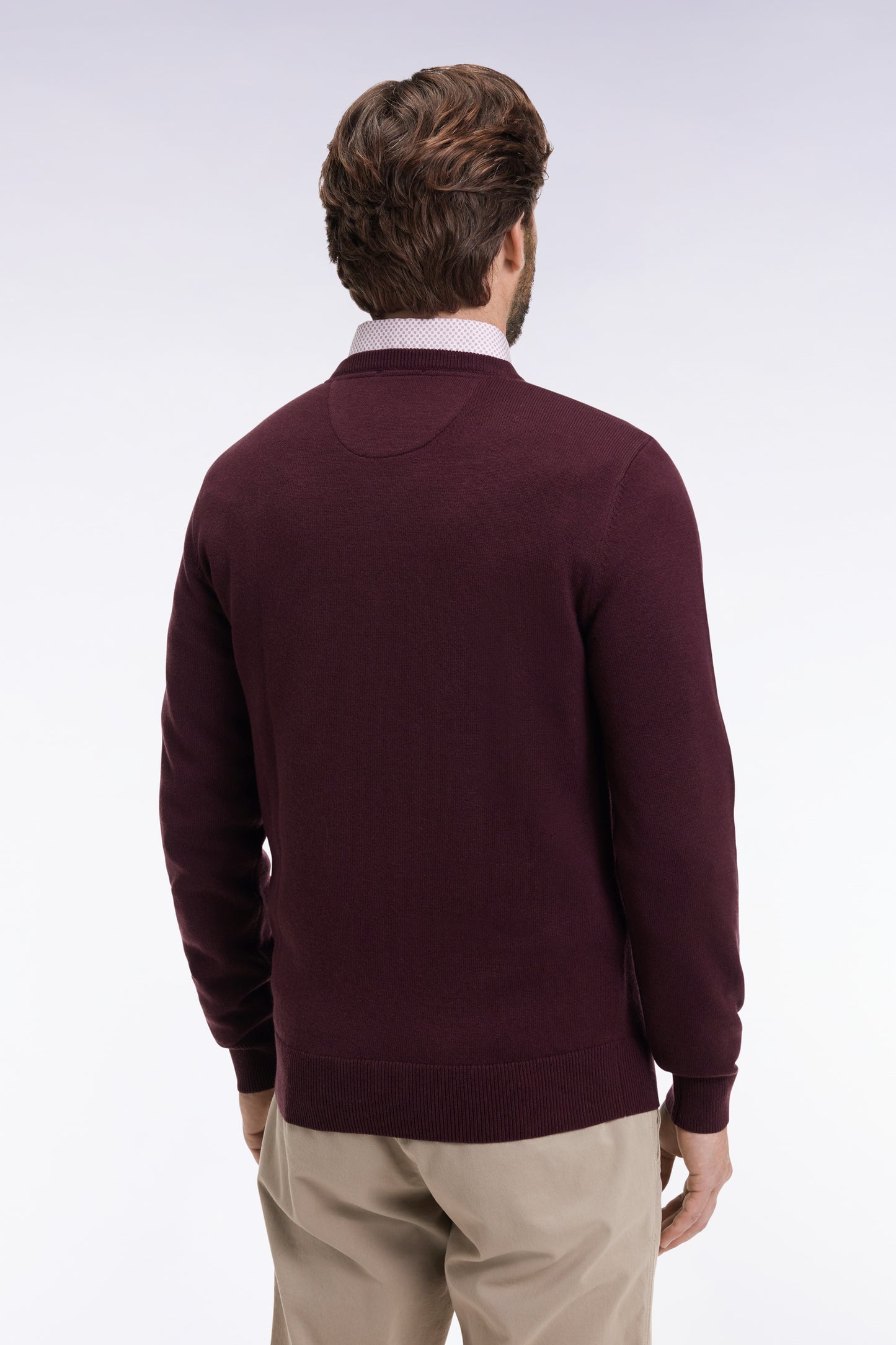 Round-neck sweater in burgundy wool and cotton