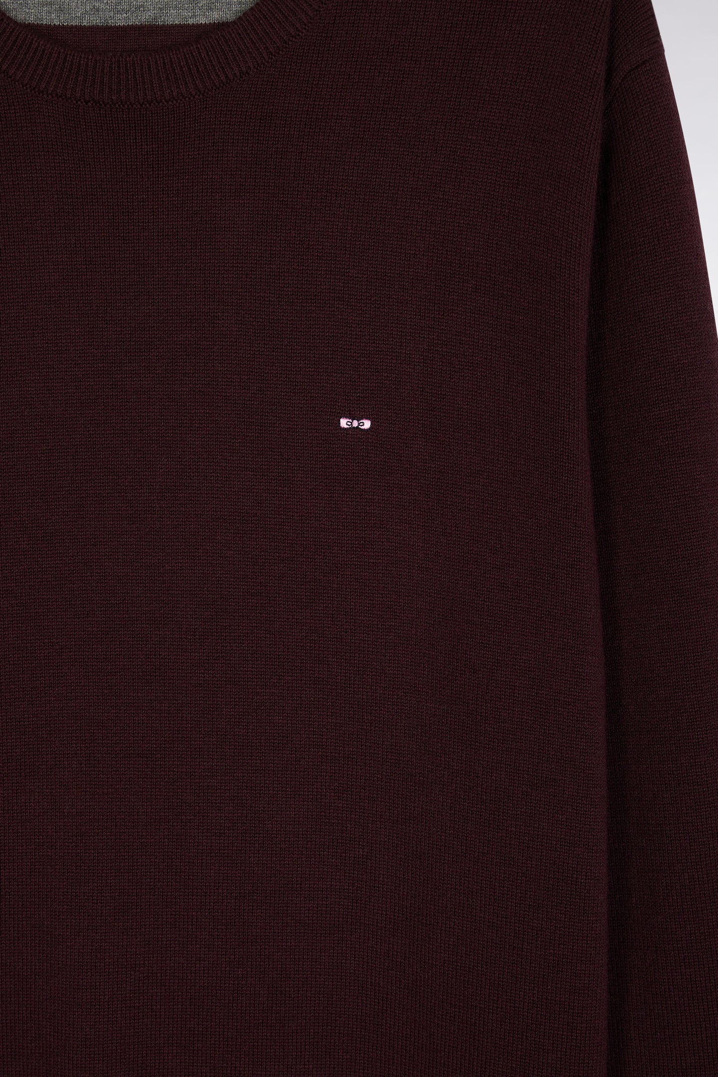 Round-neck sweater in burgundy wool and cotton