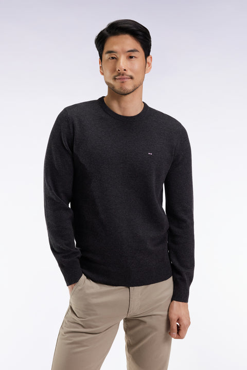 Dark grey wool and cotton round-neck sweater - Image 3