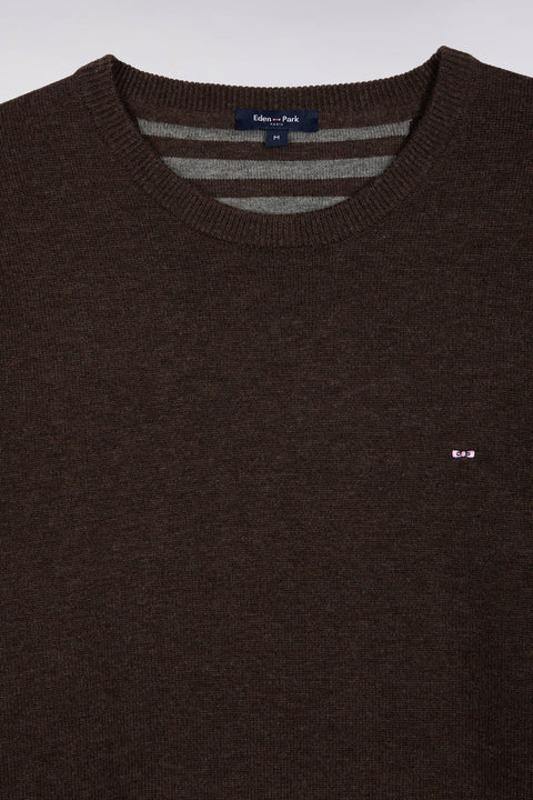Dark brown wool and cotton round-neck sweater - Image 2