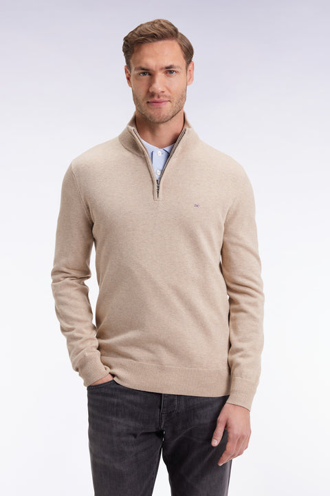Beige wool and cotton trucker-neck sweater - Image 3