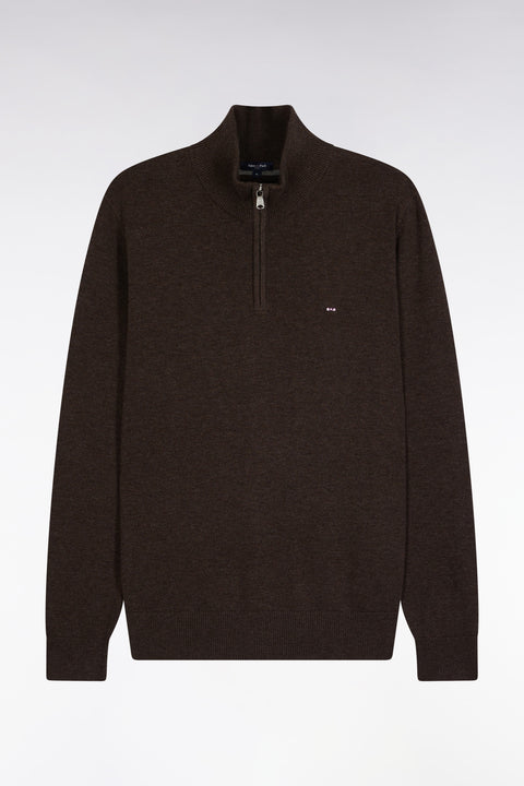 Brown wool and cotton trucker-neck sweater - Image 2