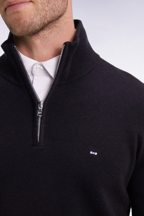Black wool and cotton trucker-neck sweater - Image 3