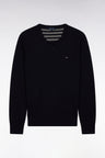 Dark blue wool and cotton V-neck sweater