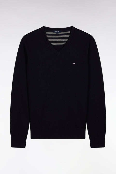 Dark blue wool and cotton V-neck sweater - Image 2