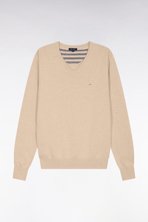 Camel wool and cotton V-neck sweater - A SHOOTER - Image 1