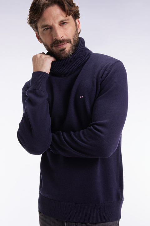 Navy wool and cotton turtleneck sweater - Image 1