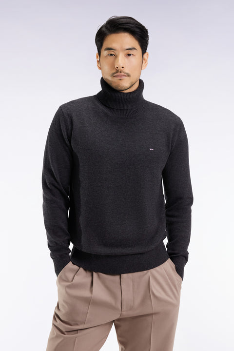 Dark grey wool and cotton turtleneck sweater - Image 2