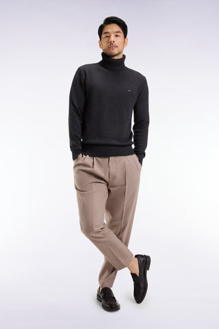 Dark grey wool and cotton turtleneck sweater