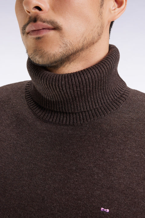 Dark brown wool and cotton turtleneck sweater - Image 3