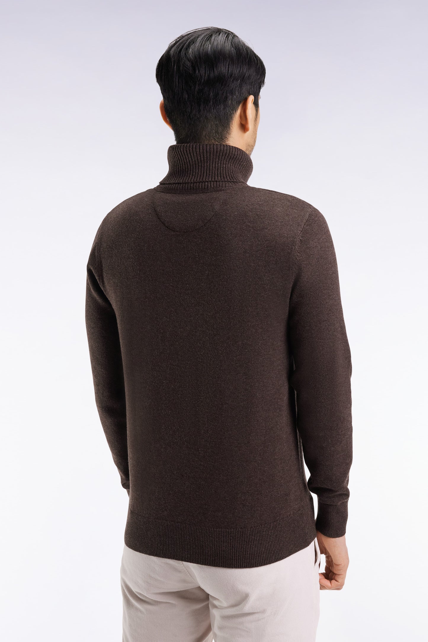 Dark brown wool and cotton turtleneck sweater