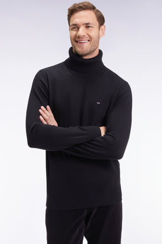 Black wool and cotton turtleneck sweater