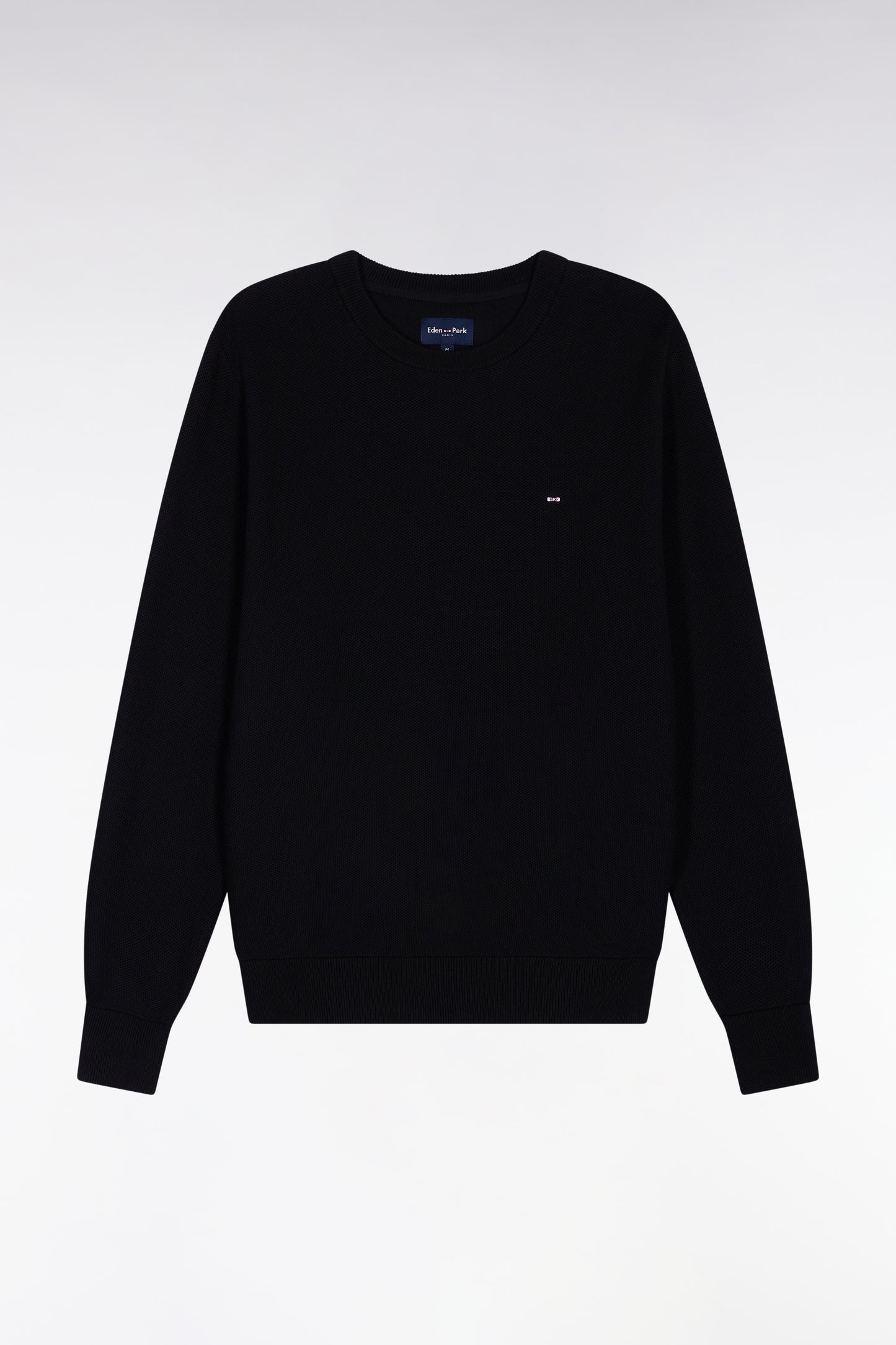 Round-neck sweater in black honeycomb cotton