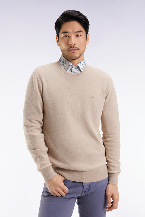 Pull col rond en coton nid d'abeille beige - Image 1
