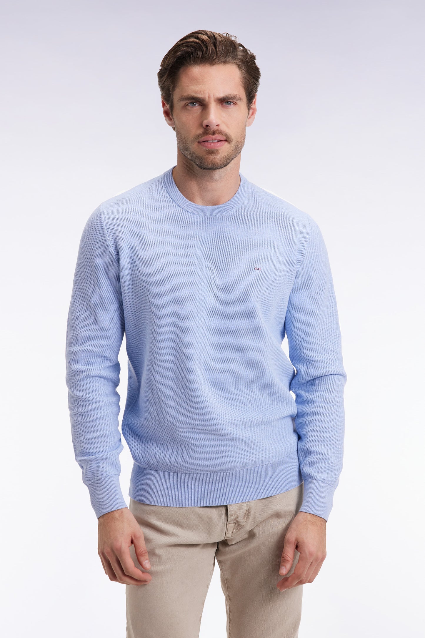 Sky cotton honeycomb round-neck sweater