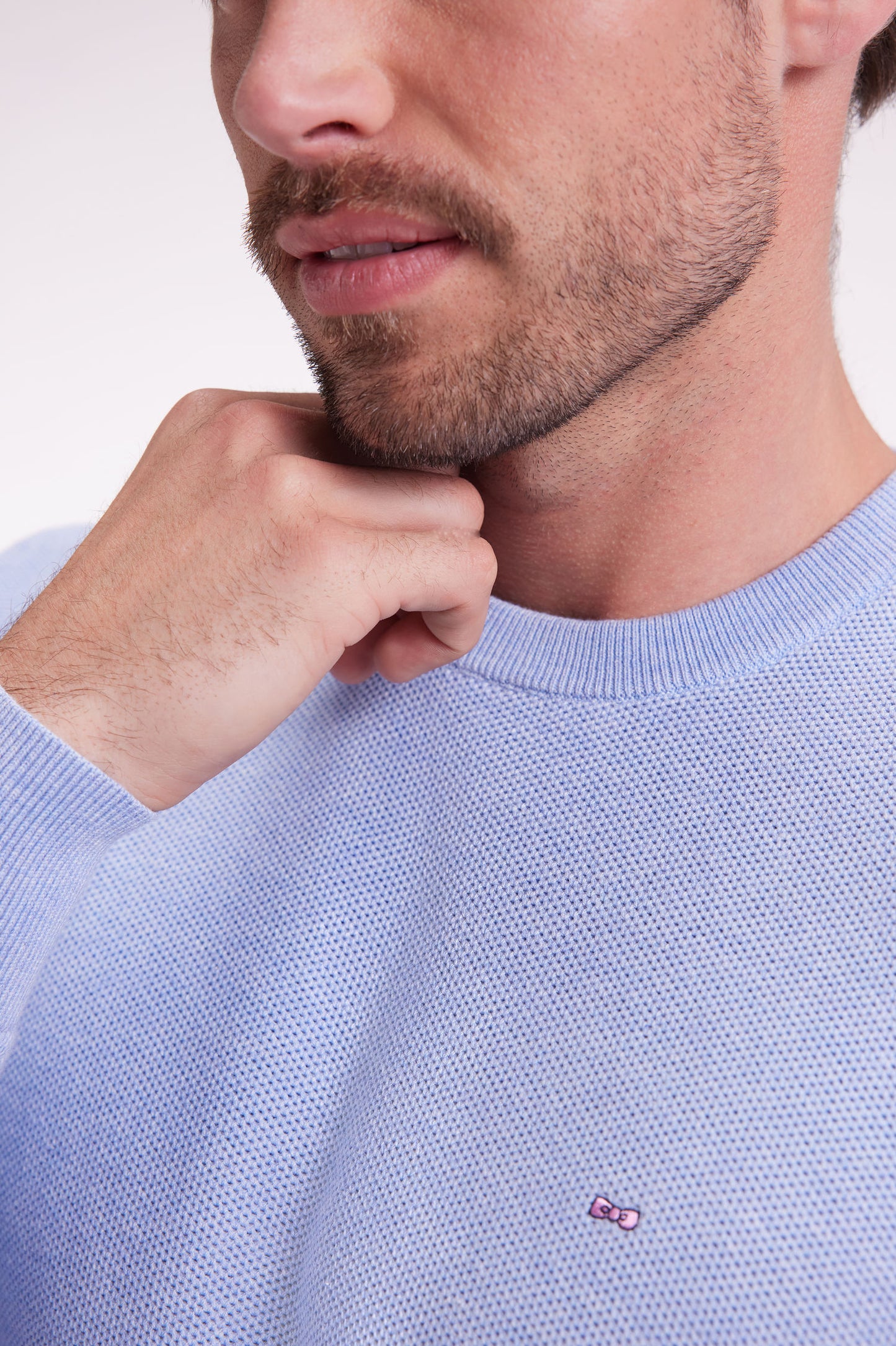 Sky cotton honeycomb round-neck sweater
