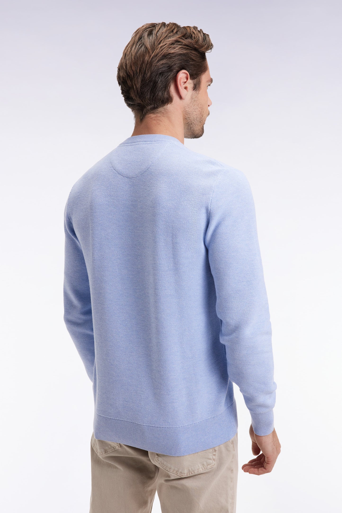 Sky cotton honeycomb round-neck sweater