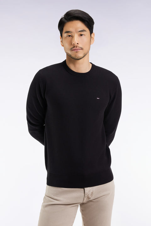 Round-neck sweater in black honeycomb cotton - Image 3
