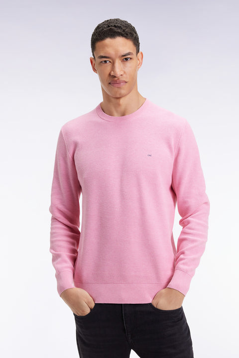 Pull col rond en coton nid d'abeille rose - Image 1