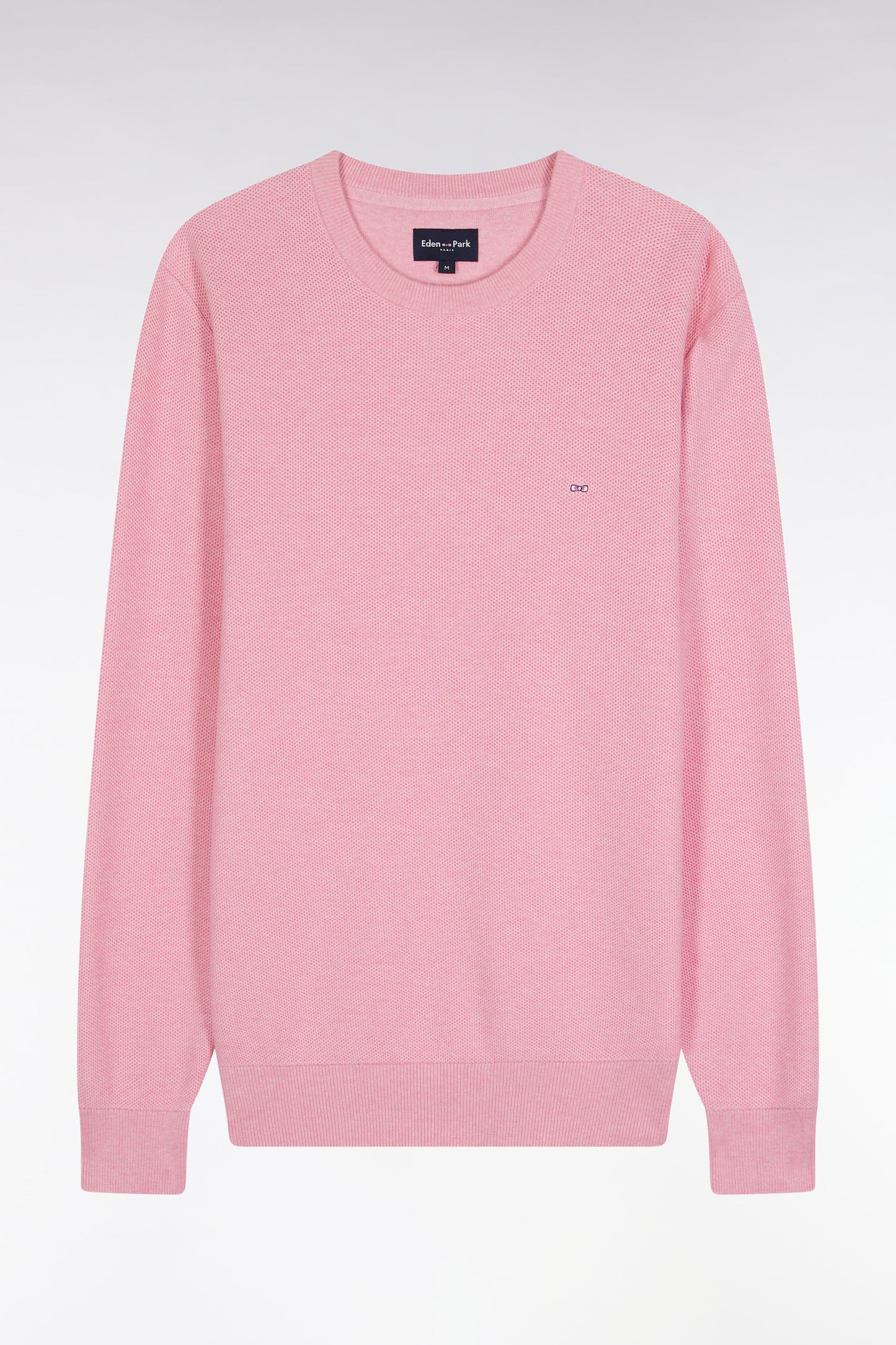 Pink cotton honeycomb round-neck sweater