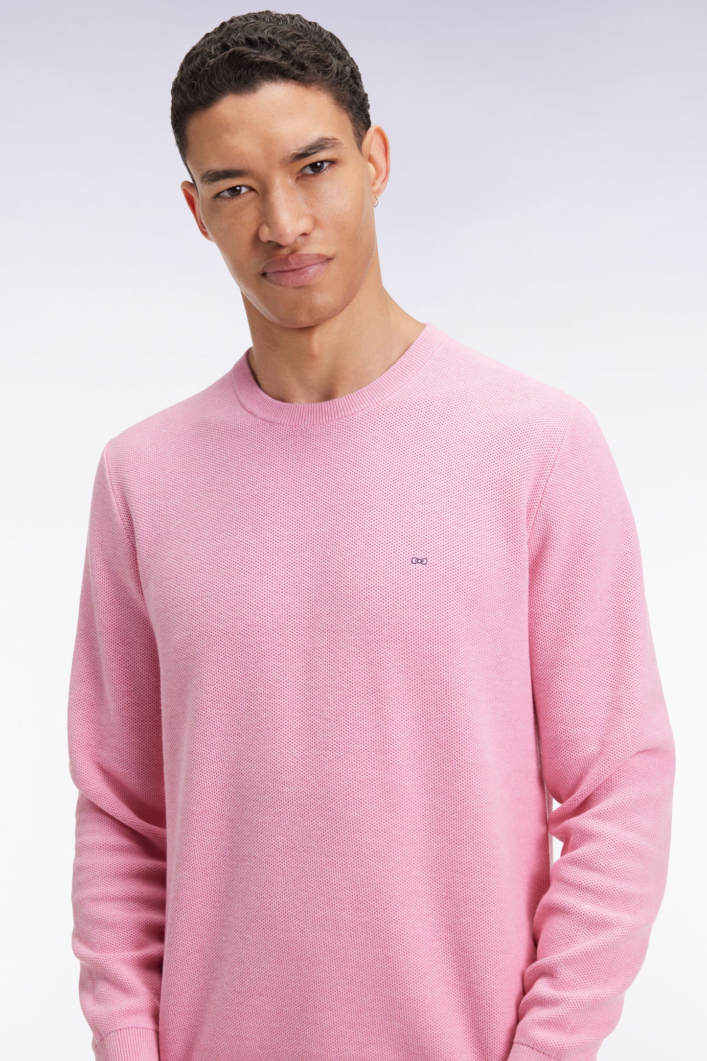 Pink cotton honeycomb round-neck sweater