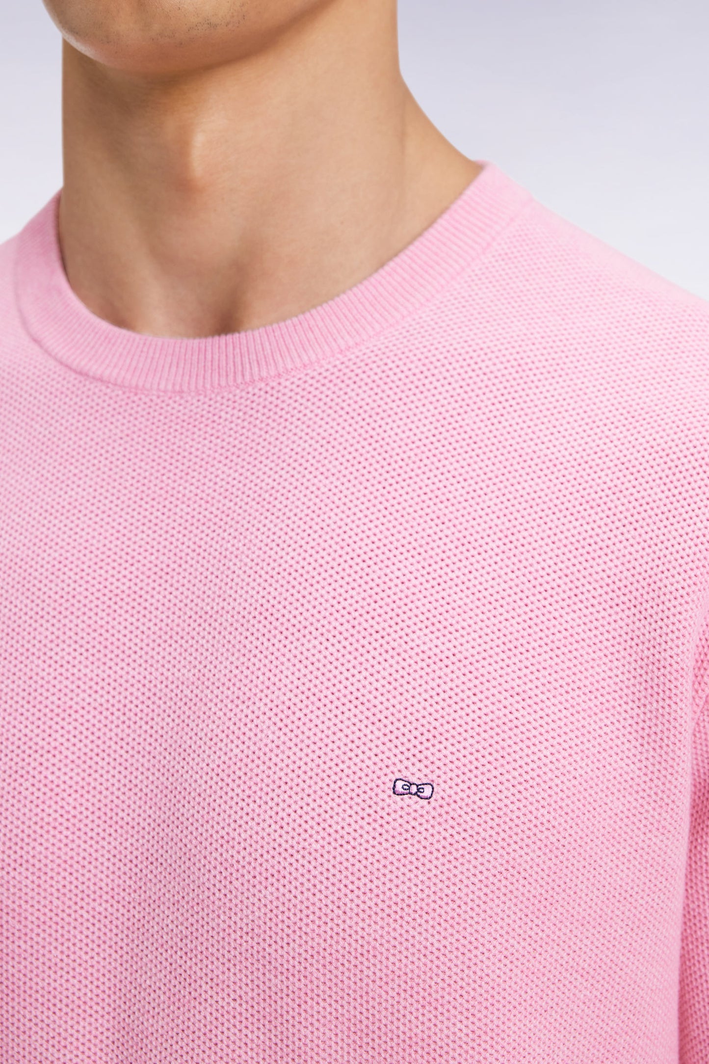 Pink cotton honeycomb round-neck sweater