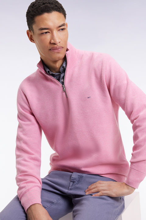 Pink cotton honeycomb trucker-neck sweater - Image 1