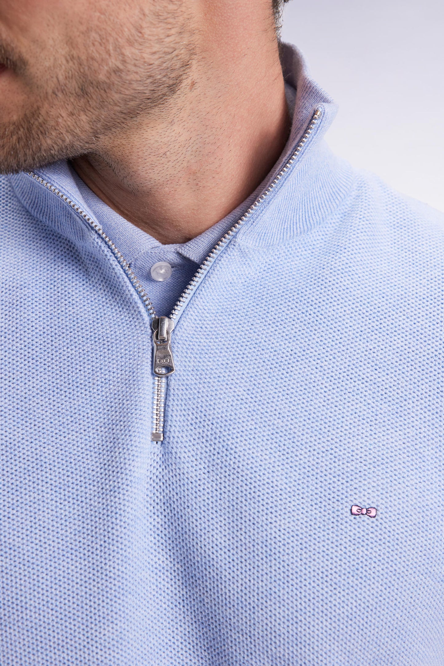 Honeycomb cotton trucker-neck sweater sky
