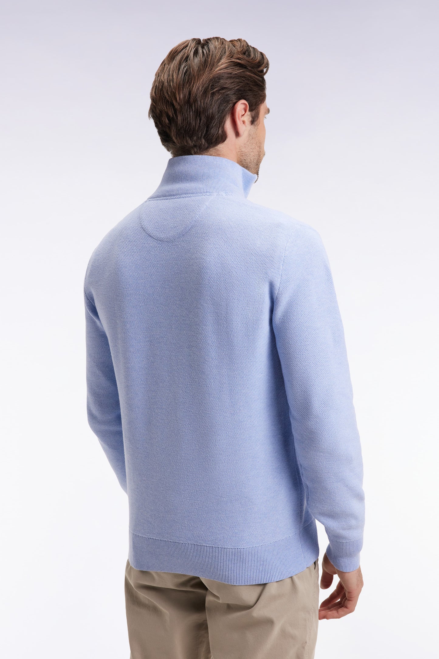 Honeycomb cotton trucker-neck sweater sky