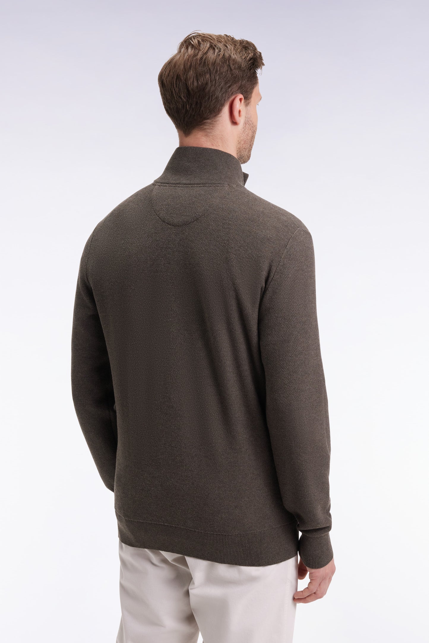 Brown cotton honeycomb trucker-neck sweater