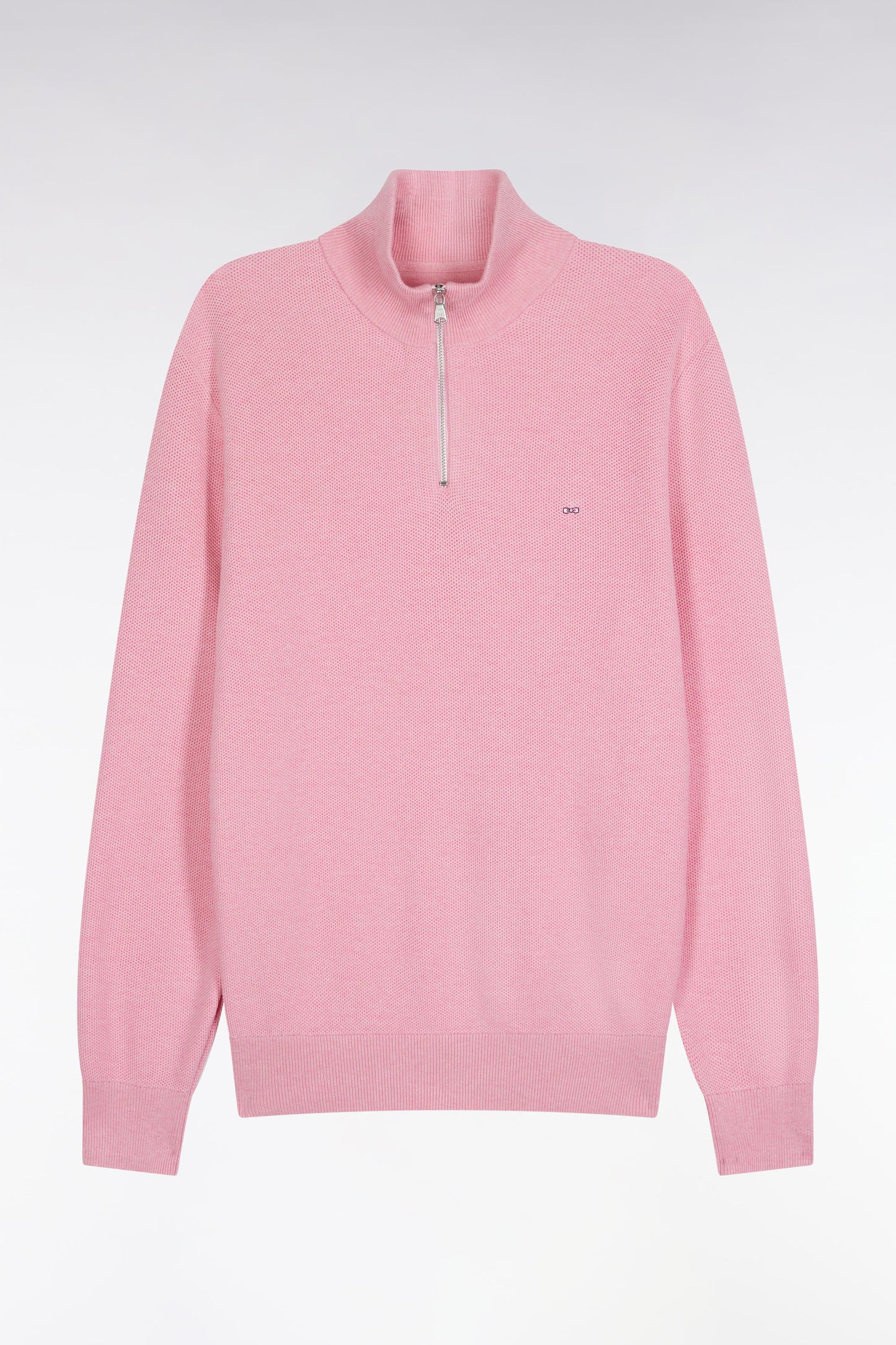 Pink cotton honeycomb trucker-neck sweater