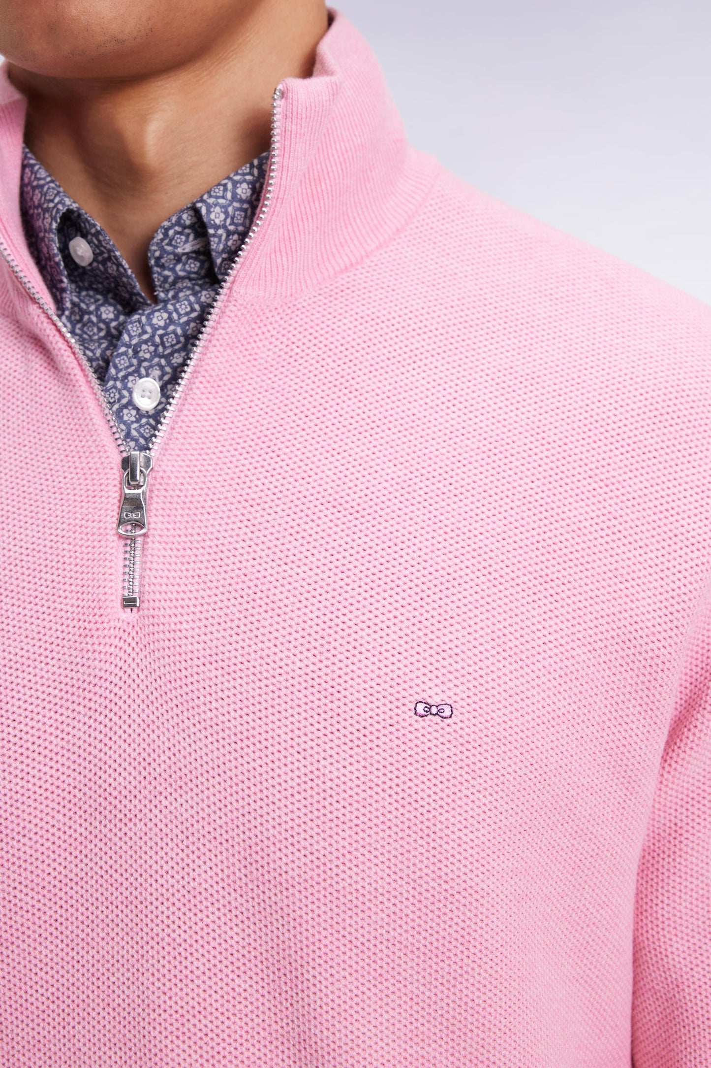 Pink cotton honeycomb trucker-neck sweater