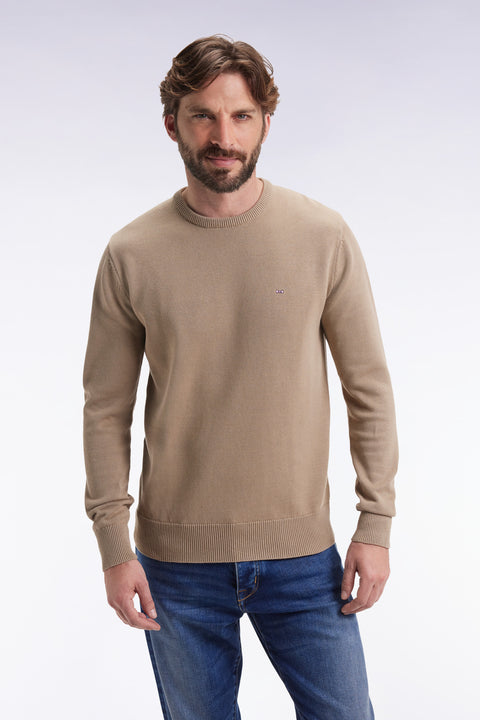 Pull col rond en coton épais beige - Image 1
