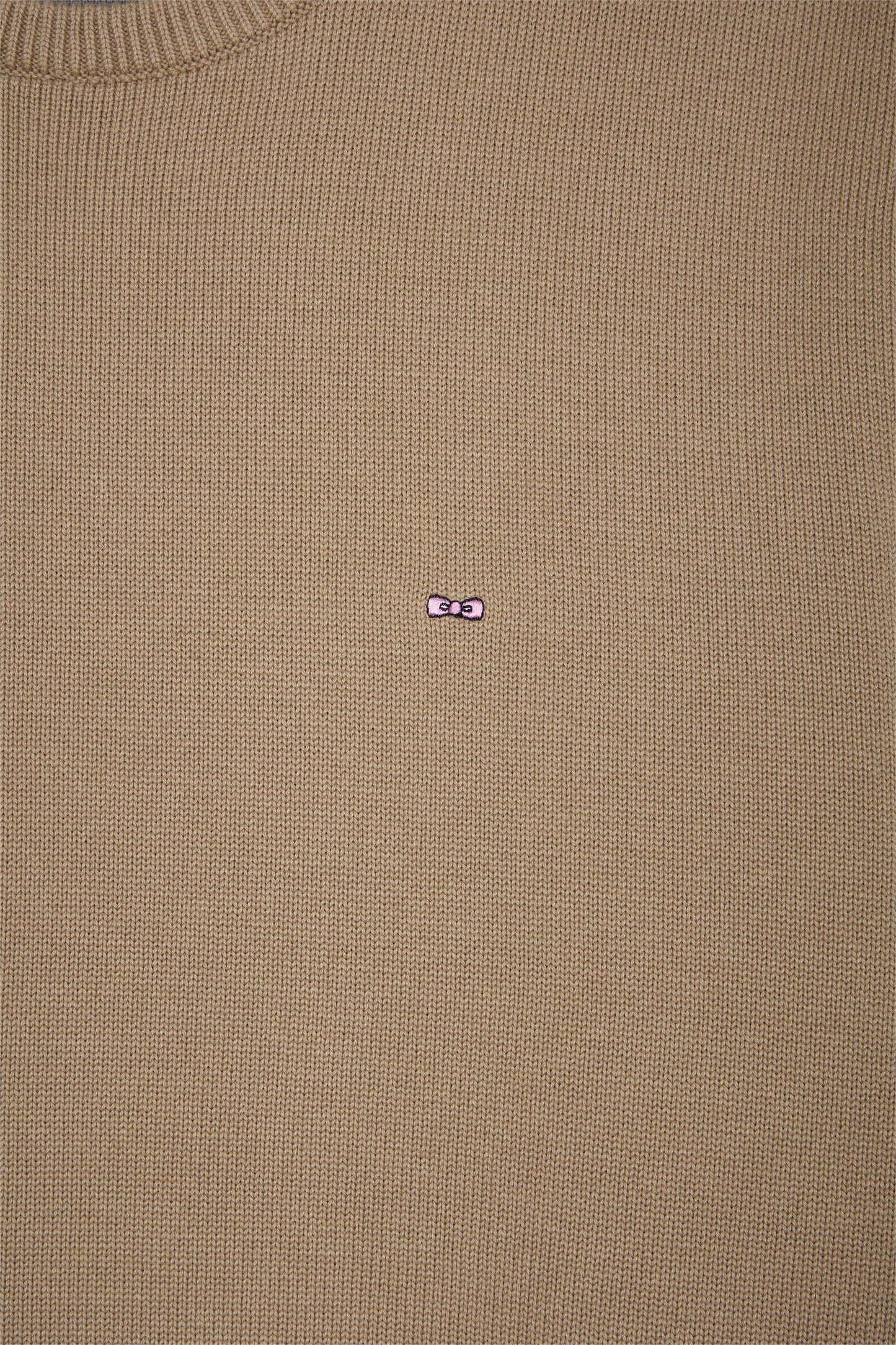 Round-neck sweater in thick beige cotton